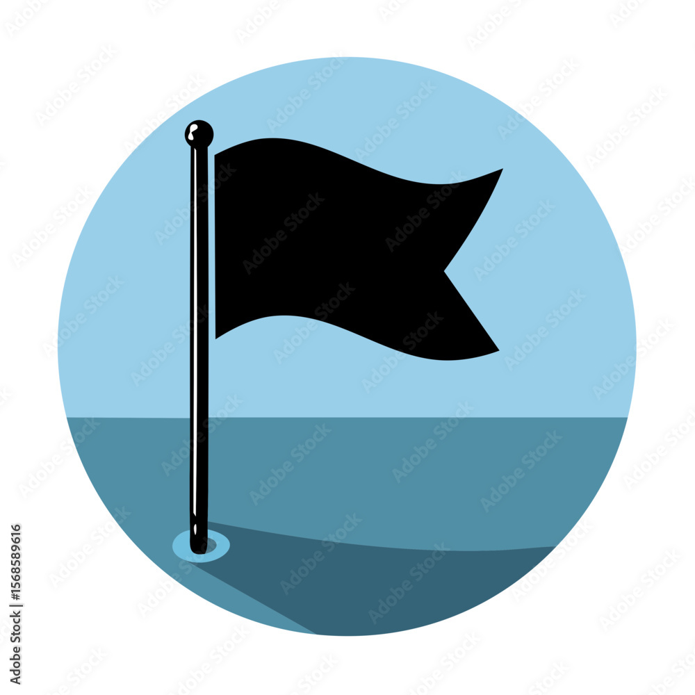 Poster waving black flag on a pole illustration symbolic icon in light blue circle background simplicity cl