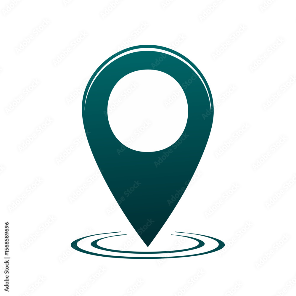 Poster teal location pinpoint icon on black background. represents mapping travel and navigation services. 