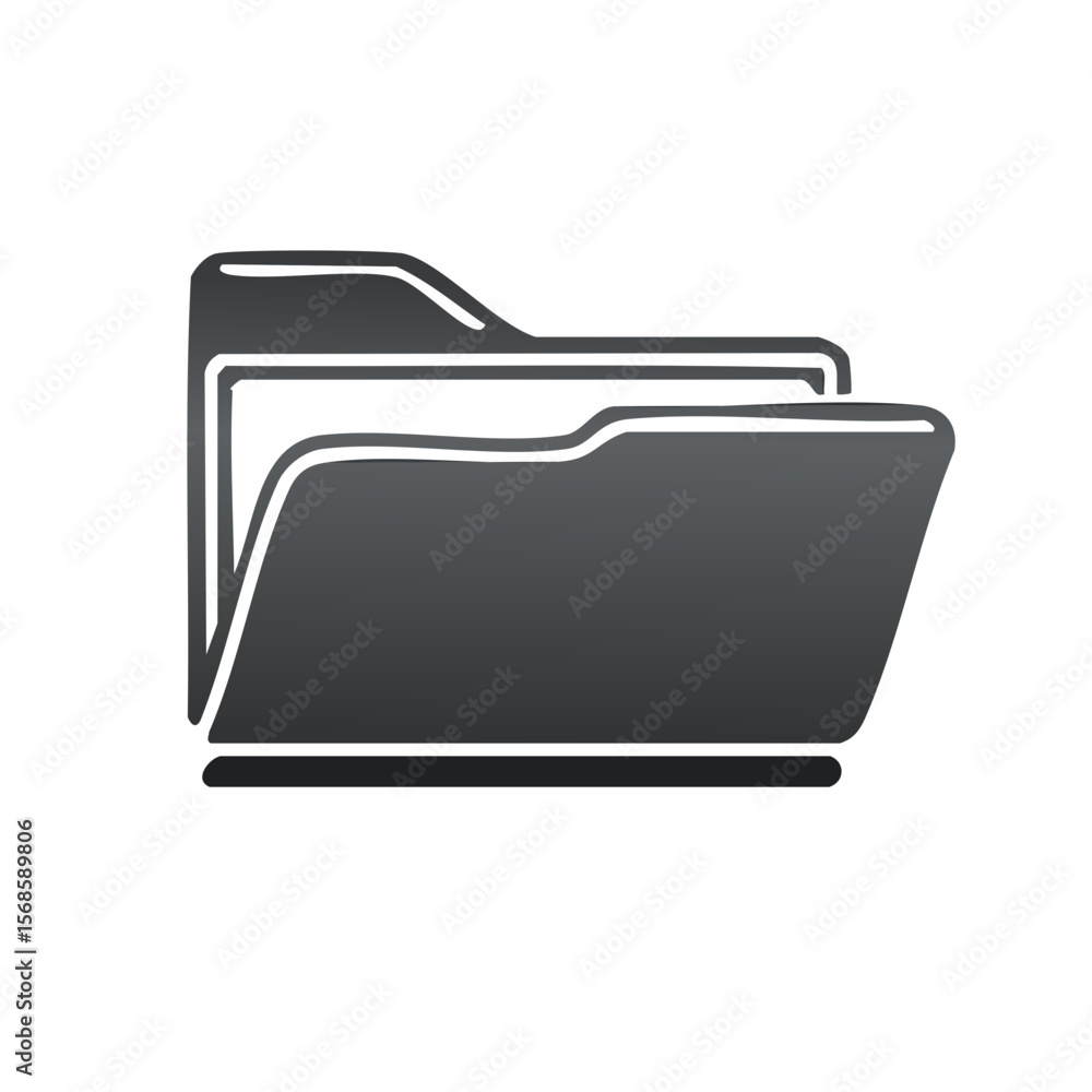 Poster open folder symbol icon in dark gray shade for digital data storage organization and management