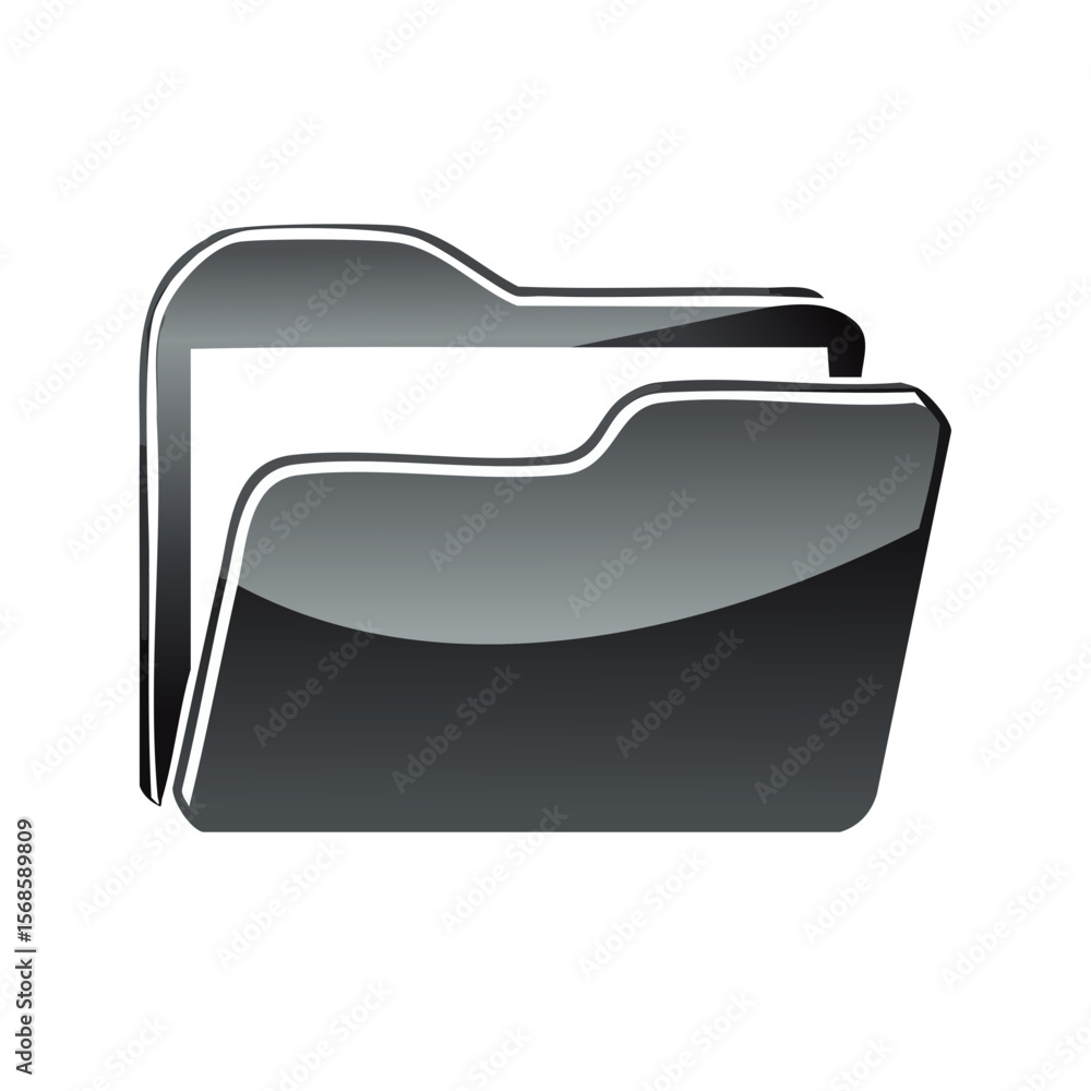 Poster glossy folder icon for file management in gray shades opens a file