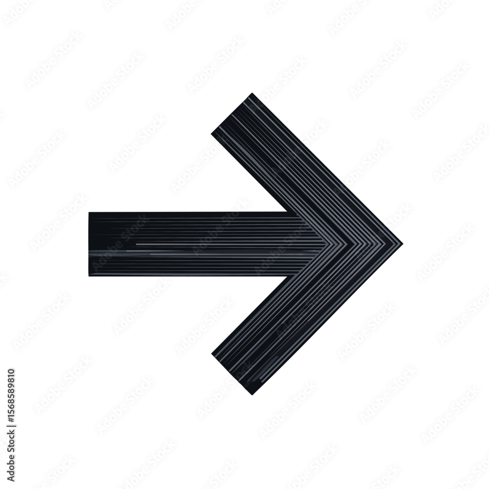 Poster forward direction arrow graphic in black and gray with linear texture on plain background