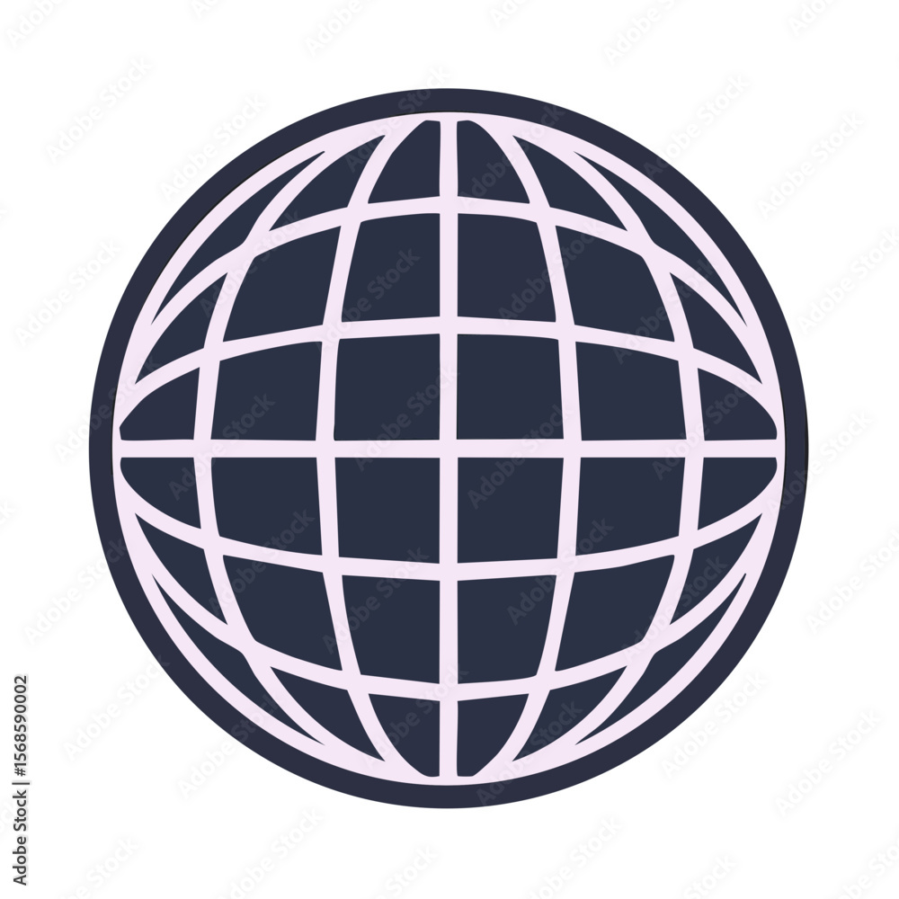 Aufkleber abstract globe with grid lines in light purple isolated on black background simple modern design