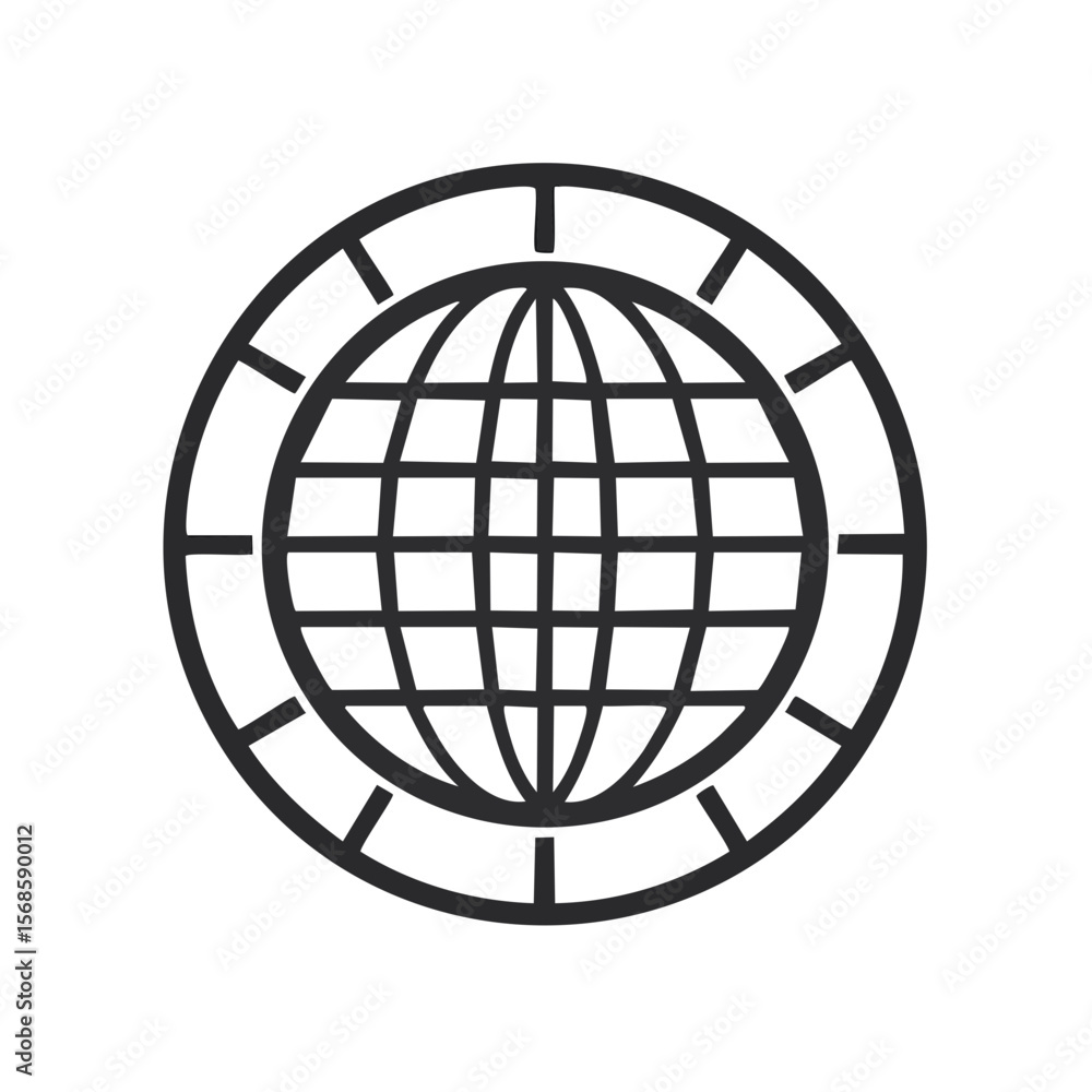 Poster global network icon connecting continents representing worldwide communication in outline style
