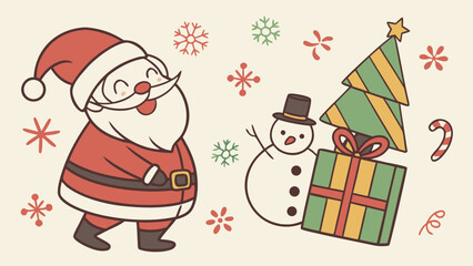 Christmas Holiday Clip Art Set — Santa Claus, Gifts, Tree, Snowflakes & Festive Decor in Hand-Drawn Style