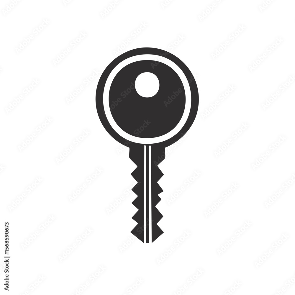 Poster simple gray key icon on black background unlocking access and security minimalist design