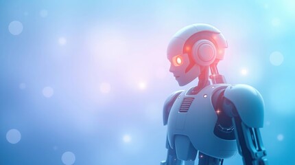 Futuristic robot gazes toward the light