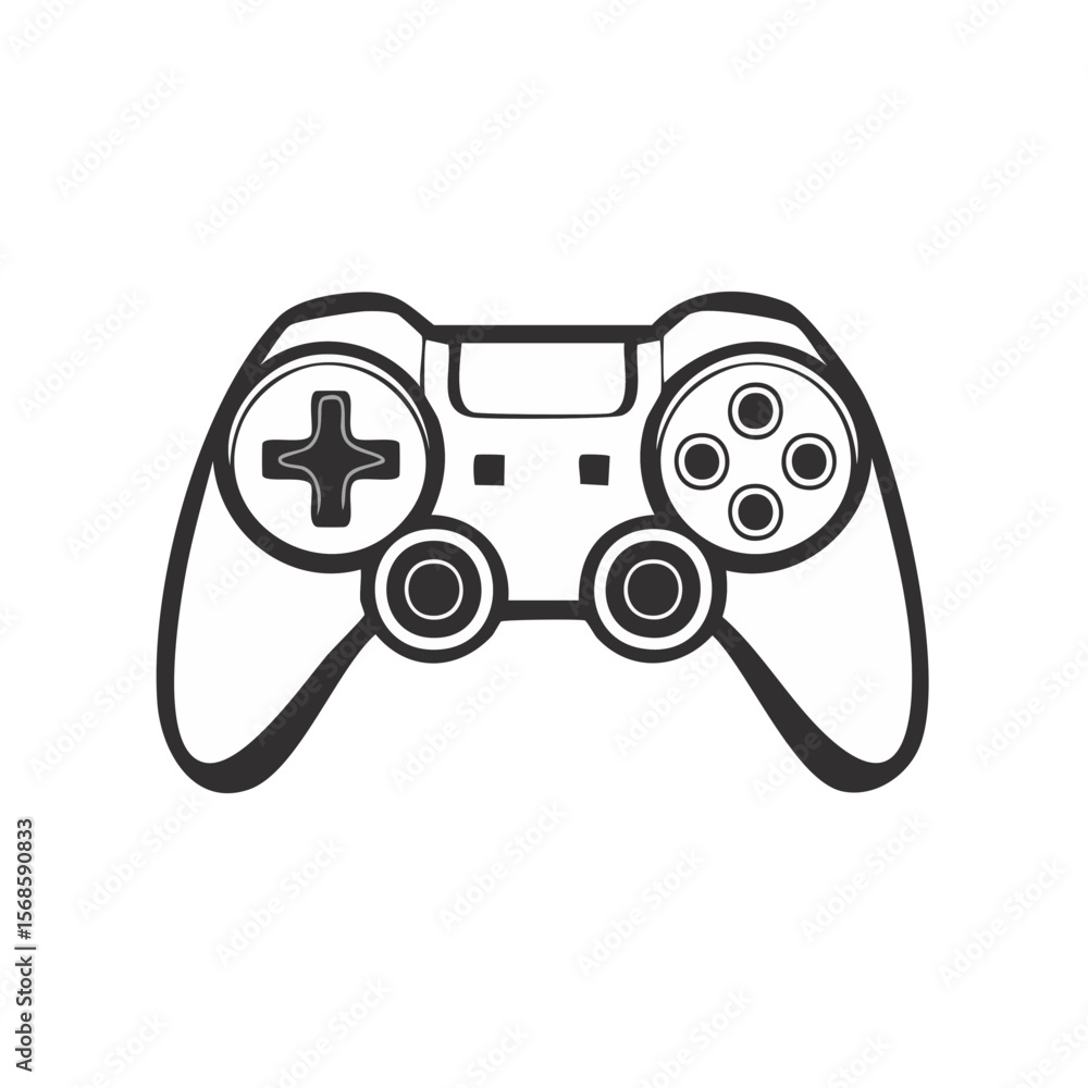 Poster white outline of a game controller on black background illustration for a retro video game console a