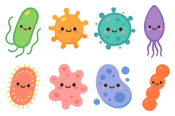 Cute microbes vector illustration for fun educational design, flat style