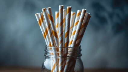 Fototapeta premium A studio photo of paper drinking straws in a jar