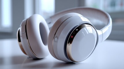 Elegant White Headphones with Gold Accents:  High-Fidelity Audio Experience