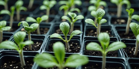 Plug Plants Small Seedlings Grown In Trays with Empty Copy Space For Text