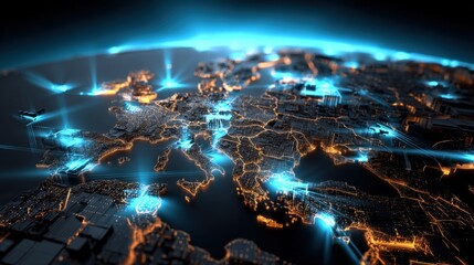 HighTech Digital Map of Europe with Network Connections and Smart Technology Overlay in a Futuristic Visual Concept