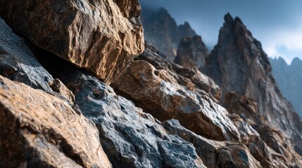 Majestic Mountain Rocks: A Close-Up View of Rugged Terrain