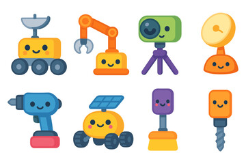 Fototapeta premium Cute robotics vector illustration for kids' stem education posters in flat style