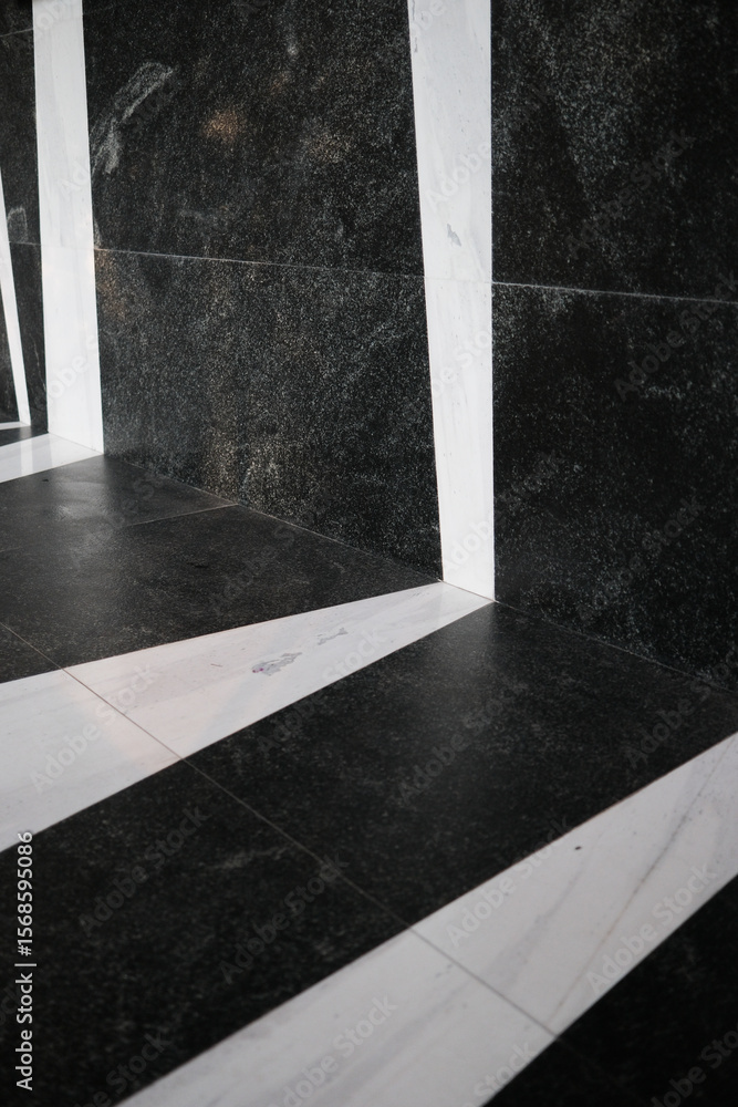 Poster abstract black and white stone stripes create an interesting geometric pattern on a wall and floor