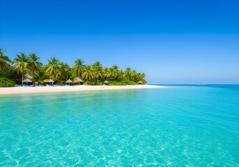 Naklejka premium Tropical Summer Beach with Palm Trees and Turquoise Water