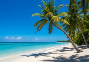 Tropical Summer Beach with Palm Trees and Turquoise Water