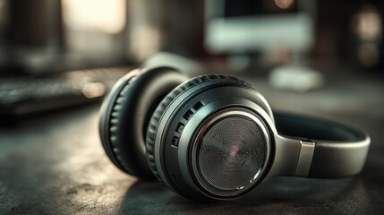 Wireless Headphones on Desk, Close-up Product Shot