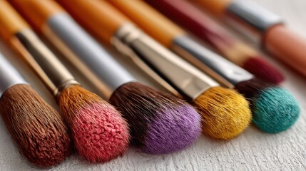 Close-up of Colorful Makeup Brushes