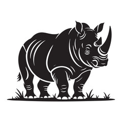 Powerful Rhino Silhouette Grazing Illustration Wild Animal Black Shape Of Rhinoceros Vector Icon Animal Symbol Wildlife Graphic