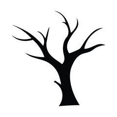 Silhouette Of A Bare Tree Against A White Background Vector Illustration Nature Design Spooky Autumn Season Isolated Art Graphic Element