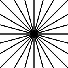 Obraz premium Straight radial lines. Black sun rays isolated on white background. Sunburst, sunlight or sunshine sign. Radiance, flare, explosion or firework icon. Vector graphic illustration.