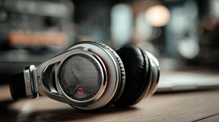 High-Fidelity Headphones on Wooden Surface