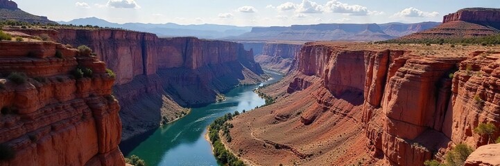 Majestic Grand Canyon Colorado River Carving Through Layered Rock Formations, Breathtaking Vista of Dramatic Shadows and Natural Erosion