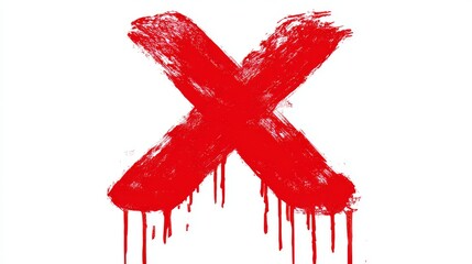 A simple red X mark, hand-drawn with a brush on a white background, in a vector illustration style. In the middle of the X is the letter "X" written in bold. The shape and size of the X mark should be