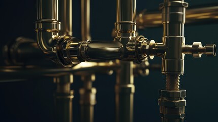 Golden Pipes: A Close-Up of Interconnected Plumbing