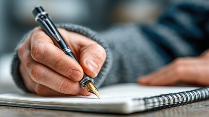 Close-up of a Hand Writing in a Notebook with a Fountain Pen