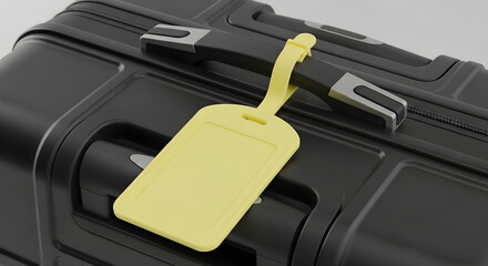 Black suitcase with a yellow luggage tag