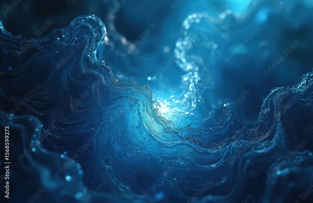 Poster abstract blue resin texture with vibrant turquoise and ocean shades. flowing liquid patterns mimic w