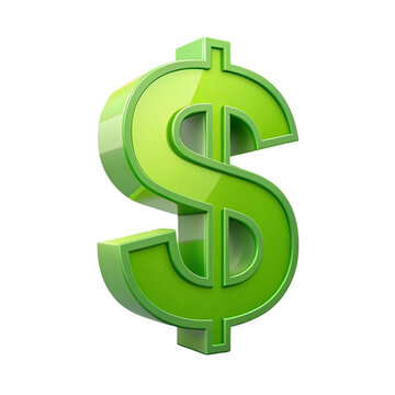 Shiny green 3d dollar sign isolated on transparent background