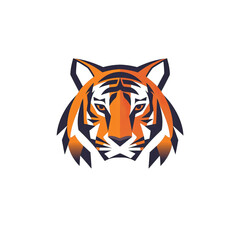 Stylized tiger head in vibrant orange and black colors, showcasing strength and fierceness.