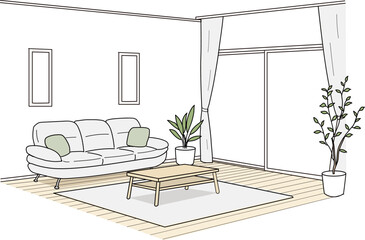 落ち着いたリビングのイラスト　内観パース