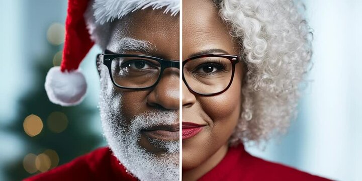Black Mr and Mrs Claus - Santa and wife in thier Christmas style for a modern 2025 seasonal holiday