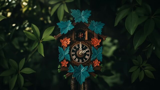Whimsical Cuckoo Clock Time in Lush Greenery