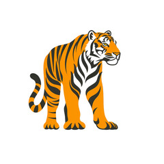 Obraz premium Stylized illustration of a fierce orange and black tiger, showcasing its majestic presence and powerful stance.