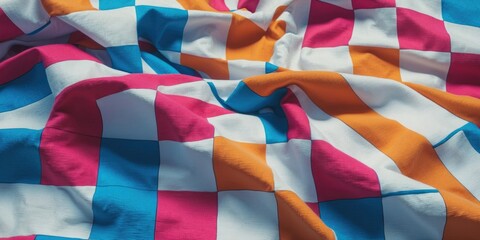 Naklejka premium Background Texture, Pattern. Cotton Cloth, Checkered Pattern and Is Distinguished by White and Colored, Even-Sized Checks. Formed by Horizontal and Vertical Stripes.