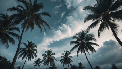 Sky, Coconut Trees And Clouds