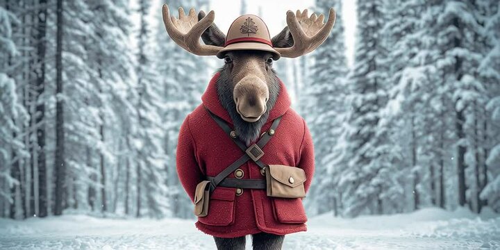 canadian mountie moose in the winter snowy forest
