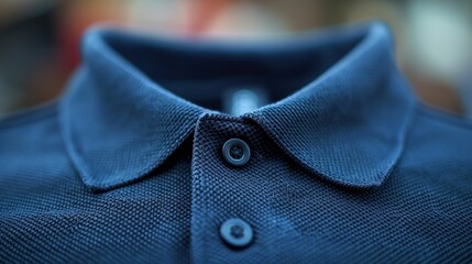 Close-up of a dark polo shirt collar with two visible button fasteners