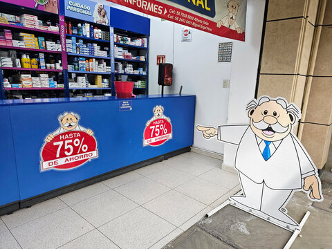 Mexico City, Mexico - Jul 2, 2025: Dr. Simi of Farmacias Similares, a Mexican pharmacy chain known for offering affordable generic medications and low-cost healthcare services