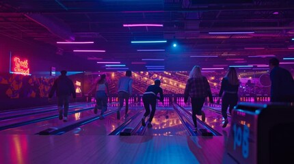 Bowling alley fun night out with friends neon lights and strikes perfect game social activity leisure time