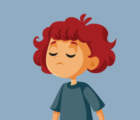 Sorrowful Little Child Feeling Unhappy and Anxious Vector Illustration.Upset boy feeling hurt and vulnerable after a bad experience 
