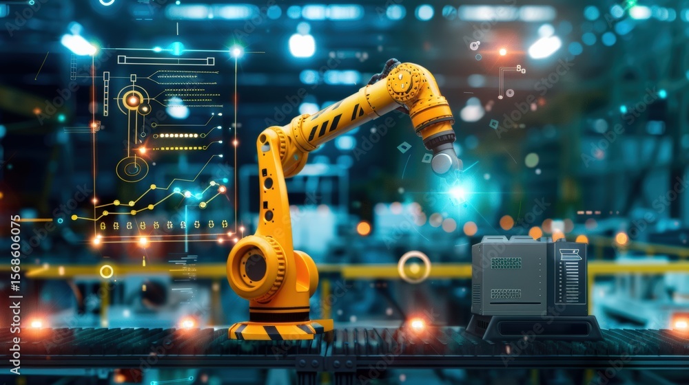 Aufkleber industrial automation action robotic arm in manufacturing facility advanced technology showcase dyna