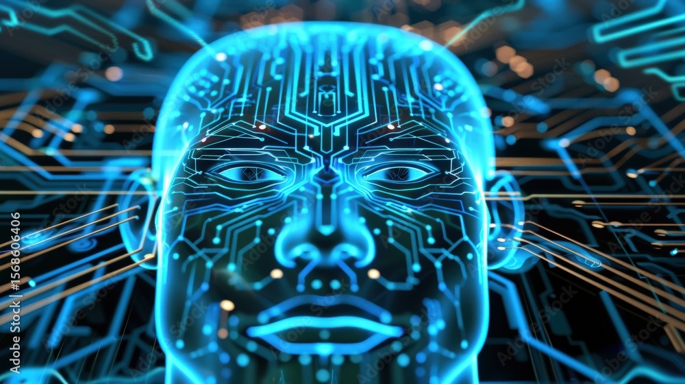 Poster revolutionizing technology exploring advanced ai humanization concepts digital space 3d visualizatio