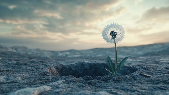 Resilience: A Dandelion's Bloom in Arid Landscape