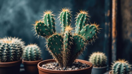 The Leaves Have Sharp Spikes. Cactus In A Pot. With Empty Copy Space For Text